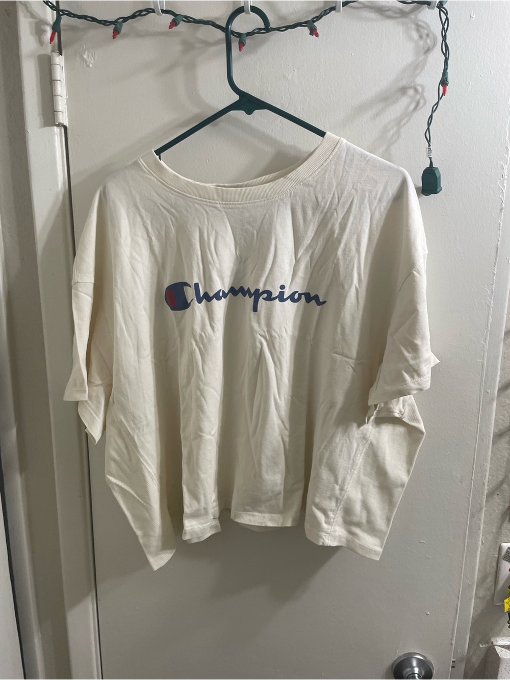 NWT Champion Women's Plus 2X Iconic Cropped Short Sleeve Tee Unbleached Cotton